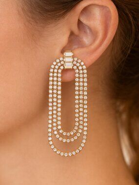 Ettika Rhinestone Drop Earrings Gold Tone Layered Statement Da